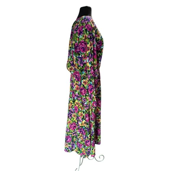Vtg Colorful Floral Modest Bloomcore Maxi Dress L Feminine Boho Romantic Garden - Picture 3 of 5